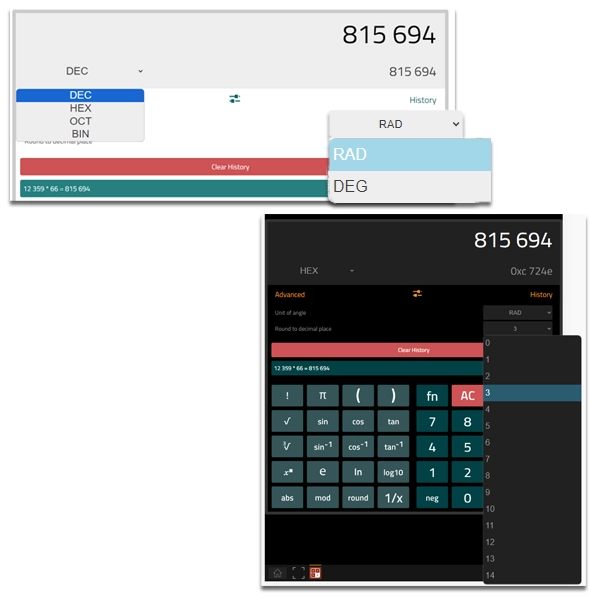 myApps Calculator App, Light- und Dark Mode