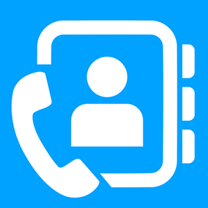 blau weißes icon mit einem Männchen und einem Telefon 
