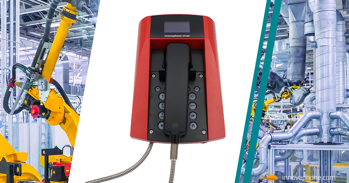 Schwarzes Telefon mit rotem Gehäuse, Metallkabel und gelbe Roboterarme