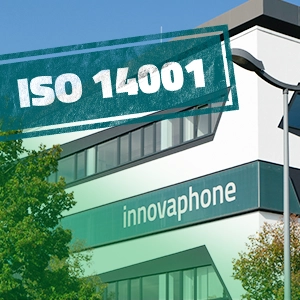 Gebäude von innovaphone mit ISO 14001 Stempel
