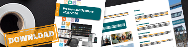 Das Banner zeigt den Produktkatalog "Produkte und Lösungen 2025/2026" mit einem auffälligen Download-Feld