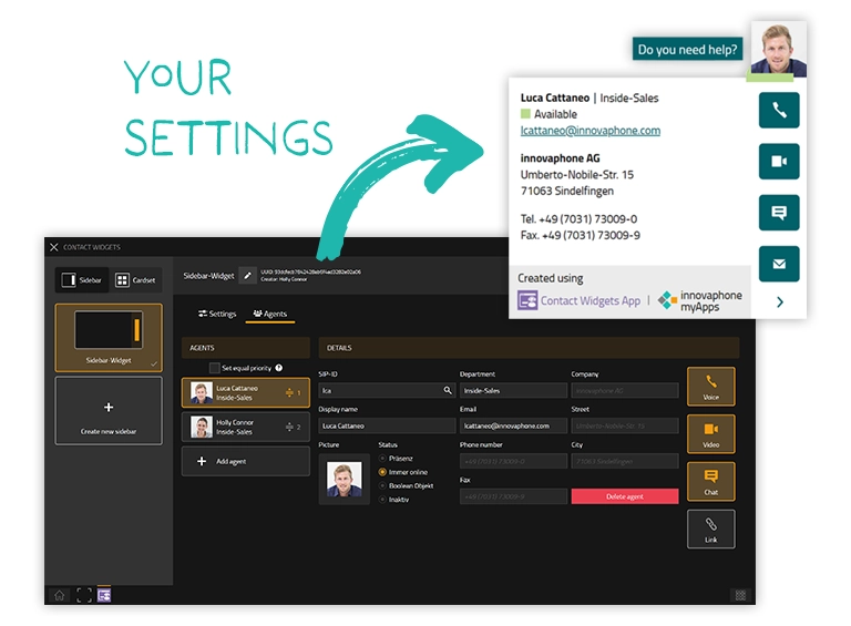 Screenshots der Contact Widgets App