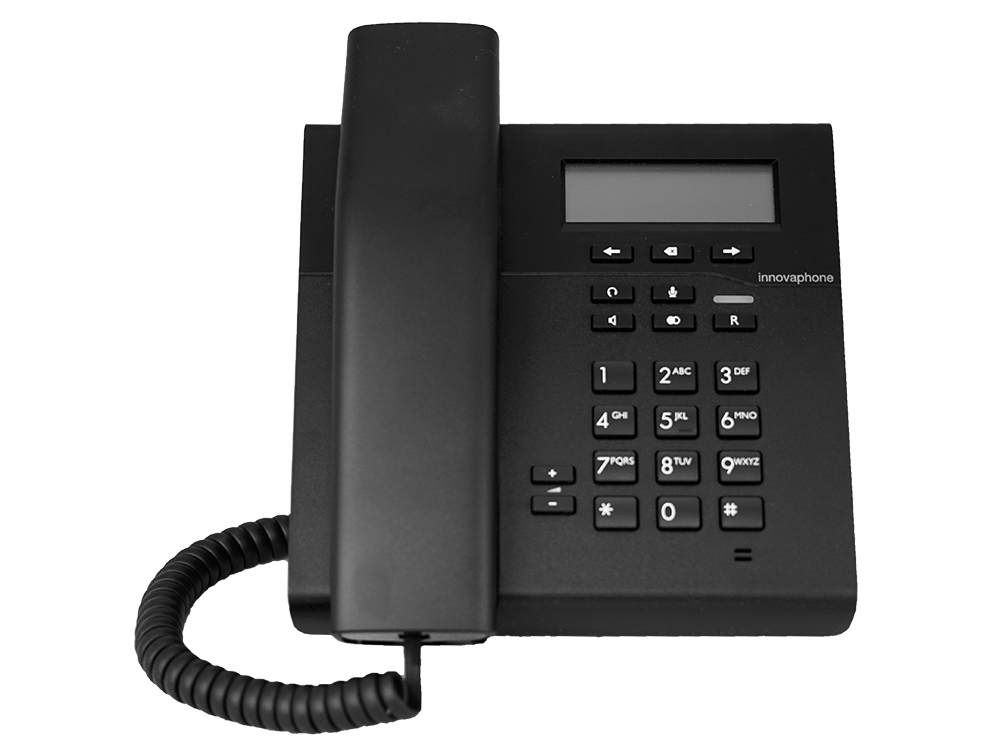 innovaphone IP101: IP phone with monochrome LCD display, also suitable for wall mounting, front view