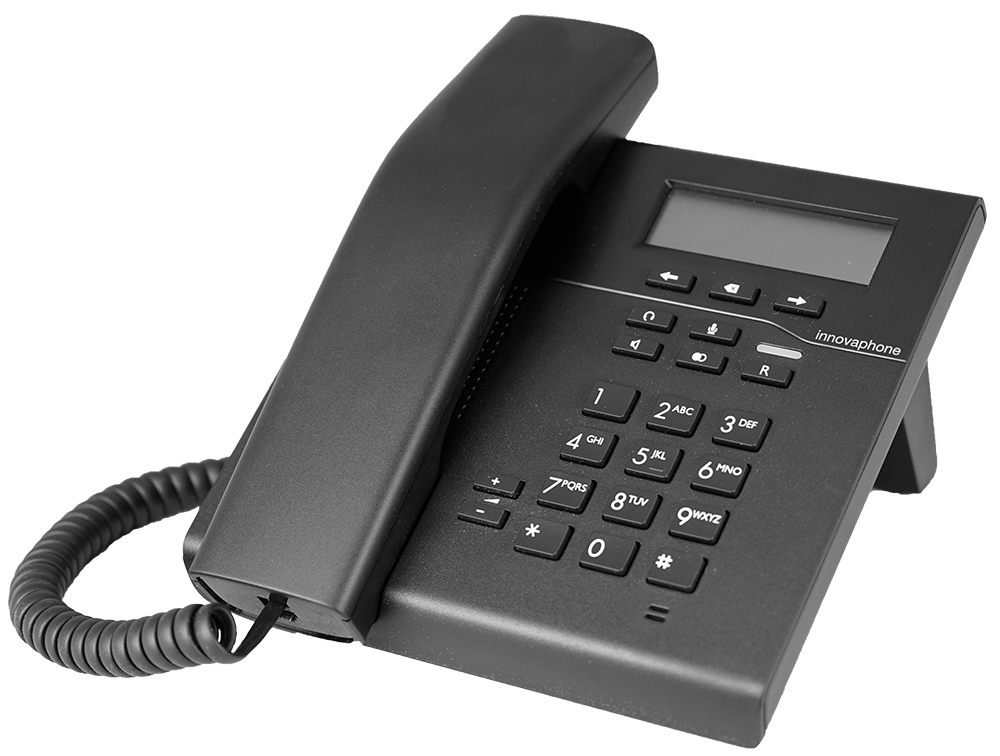 innovaphone IP101: IP Telefon mit Monochrom-LCD-Display zur Wandmontage geeignet, gewinkelt
