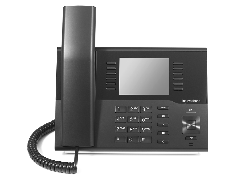 innovaphone IP222: Telefone IP em preto com display colorido, frontal