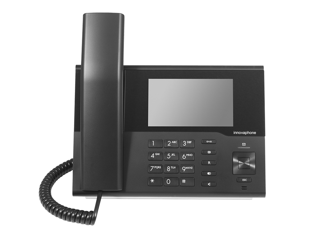 innovaphone IP232: Modern IP phone (black) with touch color display, front view