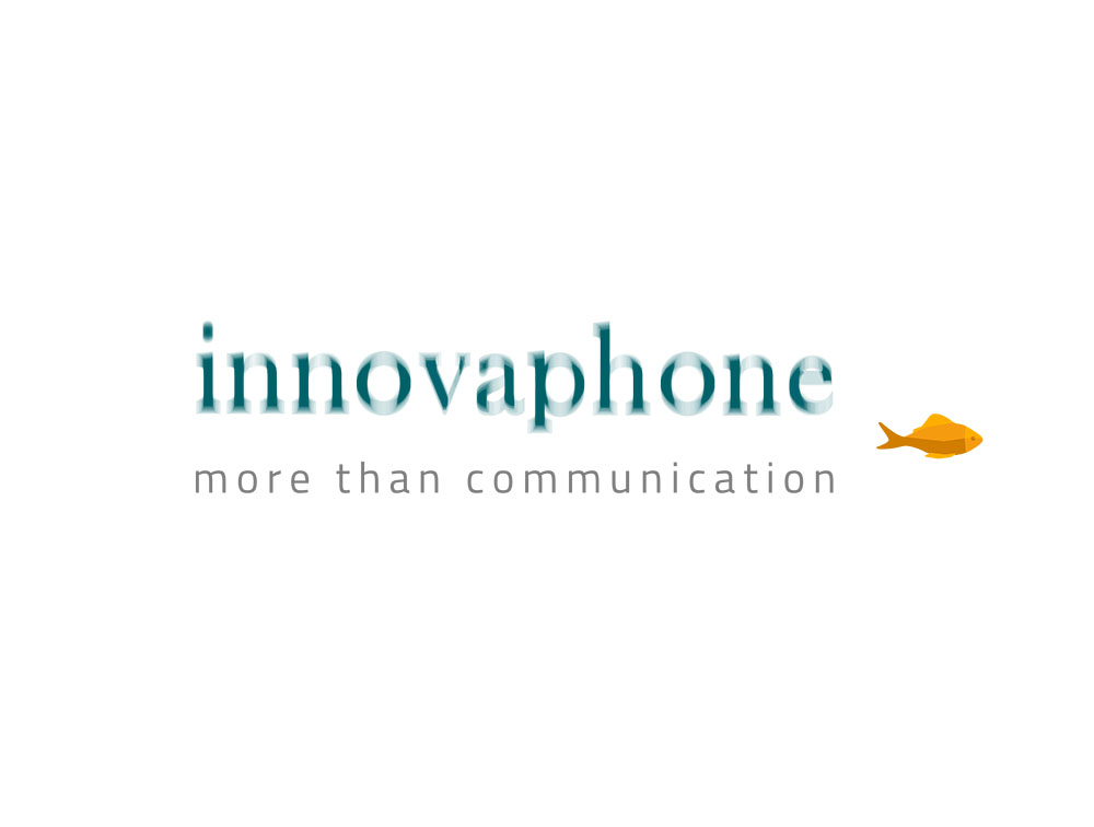 logo of innovaphone as wordmark with the company claim and image of the brand fish on the right