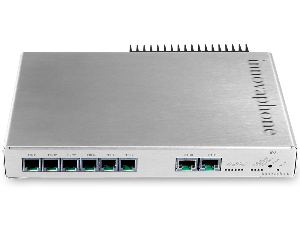 innovaphone IP311: VoIP gateway with four FXO and two FXS interfaces, front view