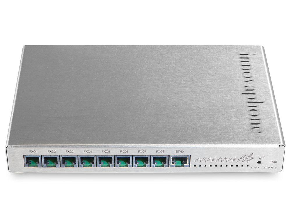 innovaphone IP38: VoIP gateway with eight analog FXO interfaces, front view