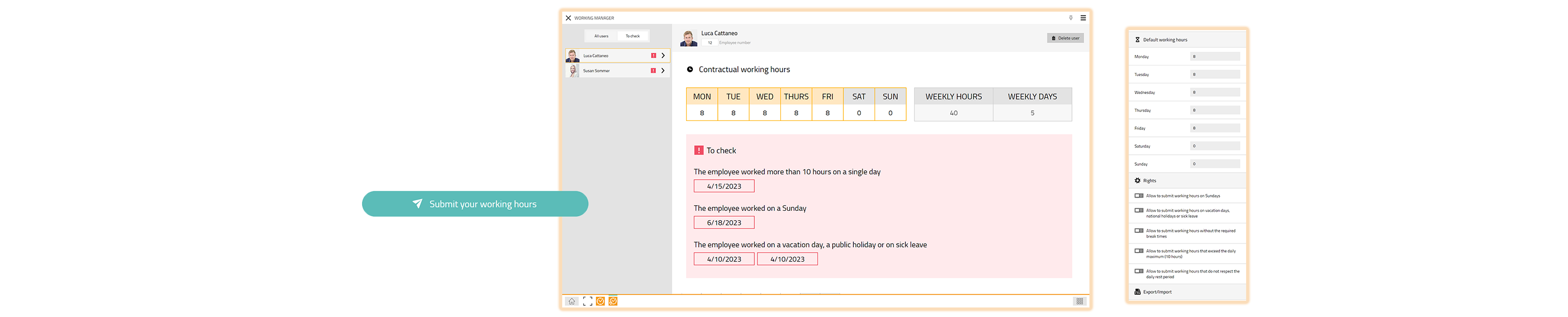 Screenshot einer Mitarbeiterübersicht in der Working Admin App