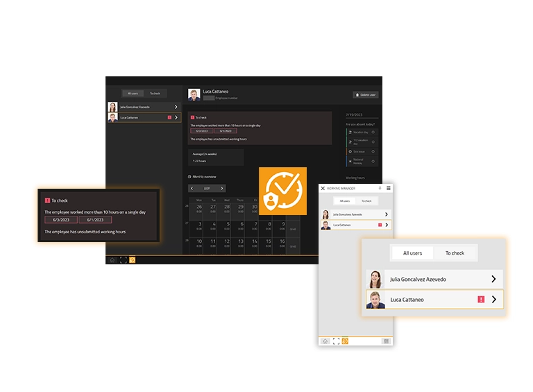 Screenshot der Working Manager App (Desktop- und Smartphoneansicht)